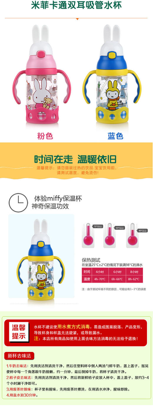 米菲卡通双耳吸管学饮杯400ml-4258蓝色JPY带授权招加盟代理 商品图1