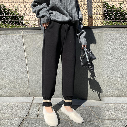 LBDS-KC10秋冬毛呢宽松直筒休闲裤高腰哈伦裤九分运动阔腿束脚裤 商品图1
