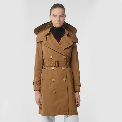 BURBERRY 巴宝莉 女士可拆式连帽塔夫绸 Trench 风衣驼色 8006112 A1420 商品图3