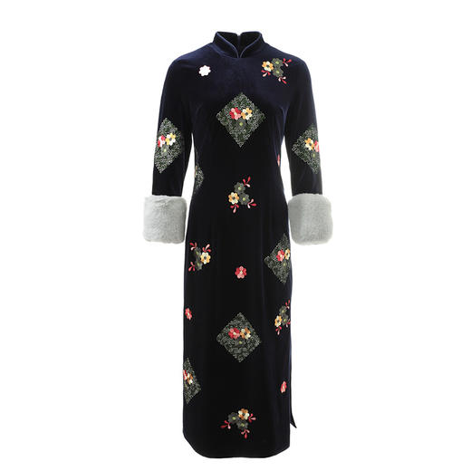 YFN-6810秋冬新款文艺复古民族风金丝绒改良版中国风连衣裙 商品图4