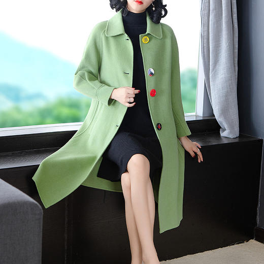 NYT-19525冬季新款胖mm时尚彩色扣子宽松中长款小个子双面呢羊毛大衣 商品图0