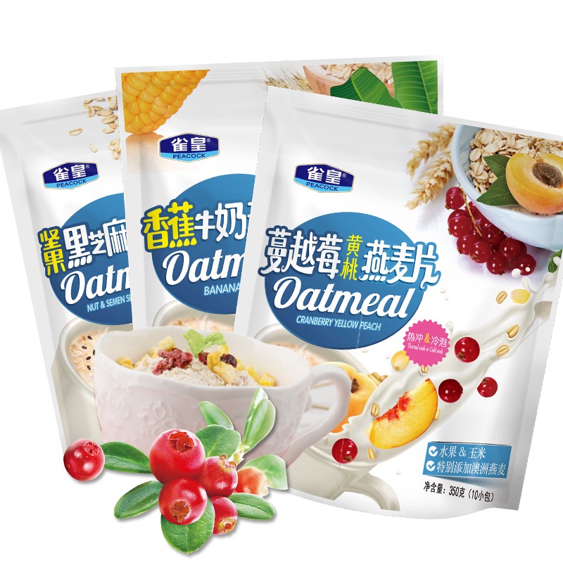 皇麦世家 水果果蔬三袋装350G*3（蔓越莓黄桃燕麦片350G+香蕉牛奶燕麦片350G+坚果黑芝麻燕麦片350G）JPY带授权招加盟代理