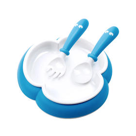 CKBEBE三叶造型碗勺叉三件套儿童餐具婴儿碗蓝色JPY带授权招加盟代理