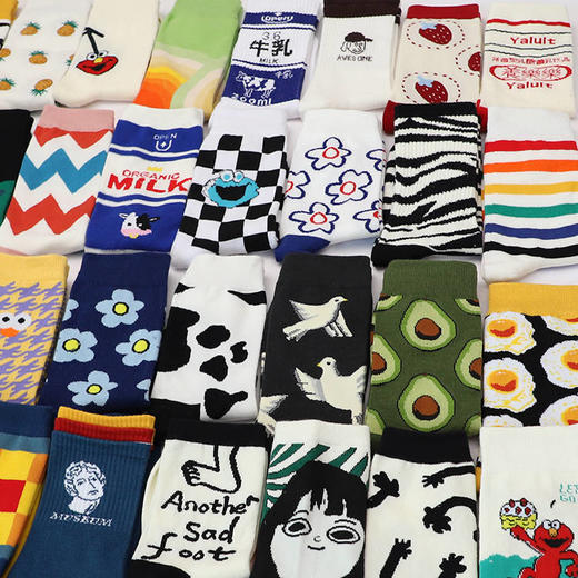 【个性网红原宿长筒袜 4双装】韩版中筒潮流ins可爱学生长袜 商品图5