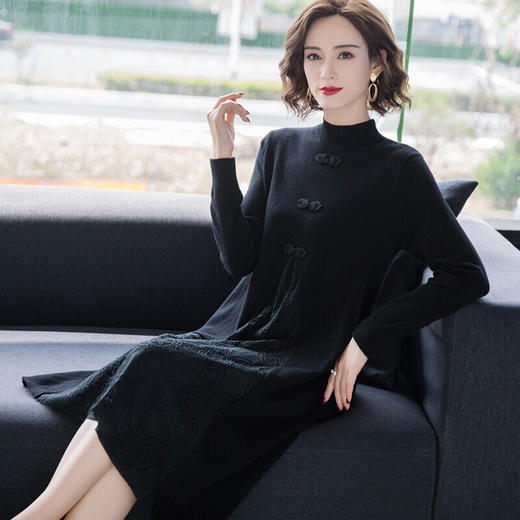 HT5295新款半高领中国风蕾丝毛衣裙TZF 商品图3
