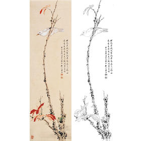 田世光工笔竖幅条屏花鸟白描底稿-SG39