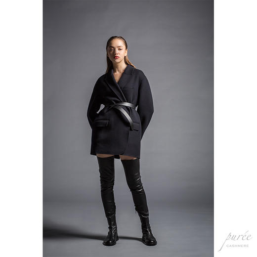 #1206 Boyfriend Blazer 男友风松身长夹克(含定制腰带) 午夜深蓝 商品图1