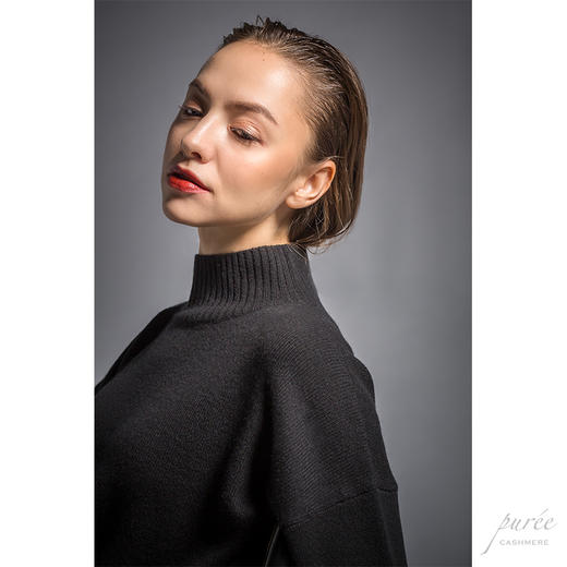 #1986 Half-neck Baby Cashmere Sweater 半高领小山羊绒毛衣 黑色 商品图7