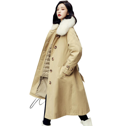 LJY-N056-1028羽绒服女长款过膝90白鸭绒真毛领新款时尚外套 商品图4