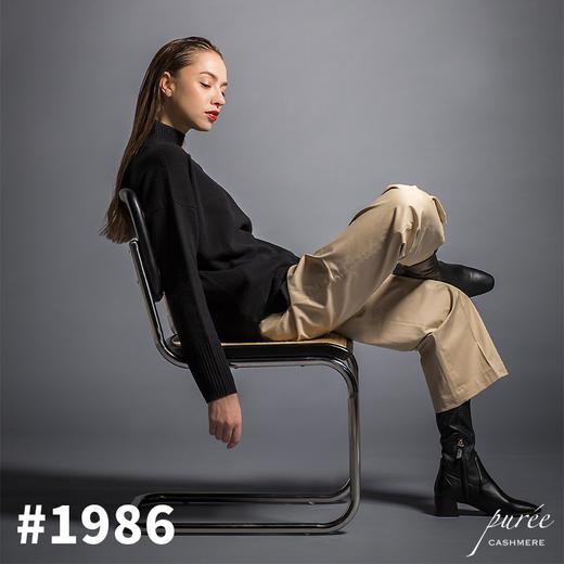 #1986 Half-neck Baby Cashmere Sweater 半高领小山羊绒毛衣 黑色 商品图0