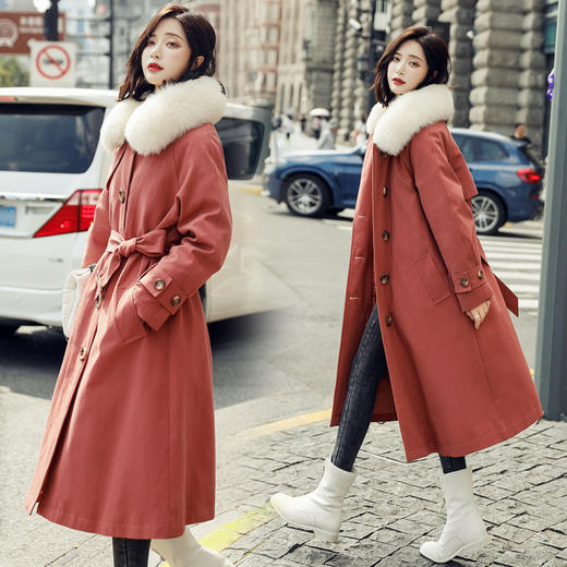 LJY-N056-1028羽绒服女长款过膝90白鸭绒真毛领新款时尚外套 商品图2