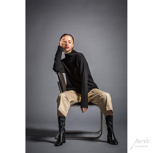 #1986 Half-neck Baby Cashmere Sweater 半高领小山羊绒毛衣 黑色 商品图3