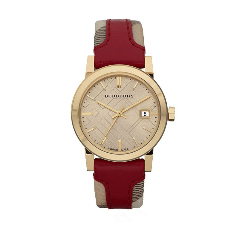 【香港直邮】英国博柏利BURBERRY时尚石英酒红色皮质男款表38mm BU9017JPY带授权招加盟代理