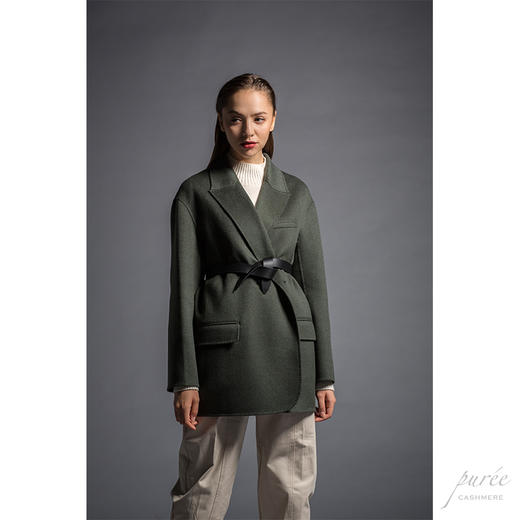 #1206 Boyfriend Blazer男友风松身长夹克(含定制腰带) 苍绿色 商品图4