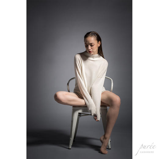 #1986 Half-neck Baby Cashmere Sweater 半高领小山羊绒毛衣 白 商品图2