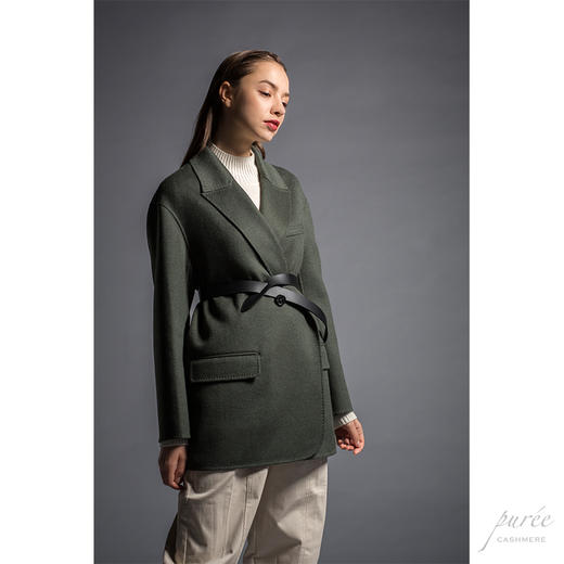 #1206 Boyfriend Blazer男友风松身长夹克(含定制腰带) 苍绿色 商品图3