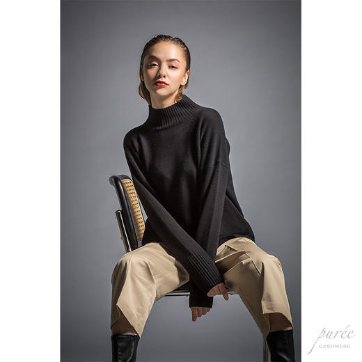 #1986 Half-neck Baby Cashmere Sweater 半高领小山羊绒毛衣 黑色 商品图5