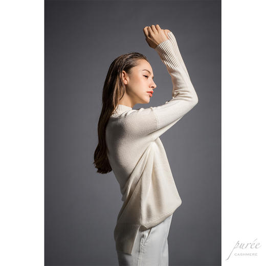 #1986 Half-neck Baby Cashmere Sweater 半高领小山羊绒毛衣 白 商品图6