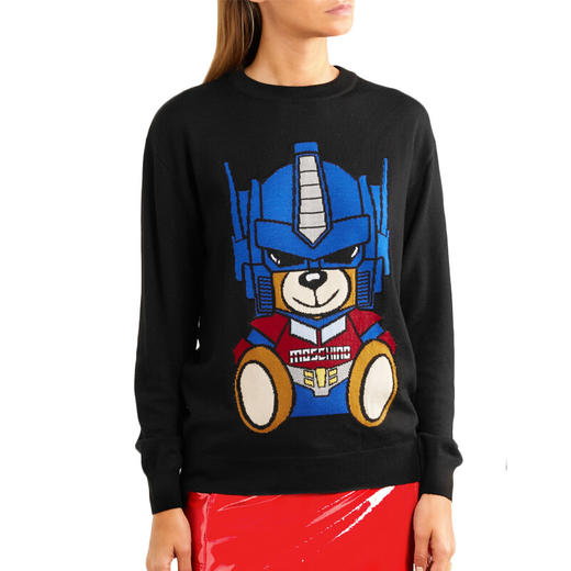 MOSCHINO 莫斯奇诺 变形金刚女士黑色羊毛长袖圆领针织衫 黑色 0918 5501 3555 商品图1