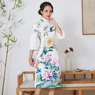 QC-1697738秋冬新款盘扣优雅旗袍裙 商品图1