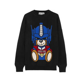 MOSCHINO 莫斯奇诺 变形金刚女士黑色羊毛长袖圆领针织衫 黑色 0918 5501 3555