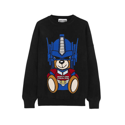 MOSCHINO 莫斯奇诺 变形金刚女士黑色羊毛长袖圆领针织衫 黑色 0918 5501 3555 商品图0