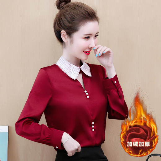 YH-922秋冬新款弹力缎面上衣加绒加厚衬衣 XCX 商品图0