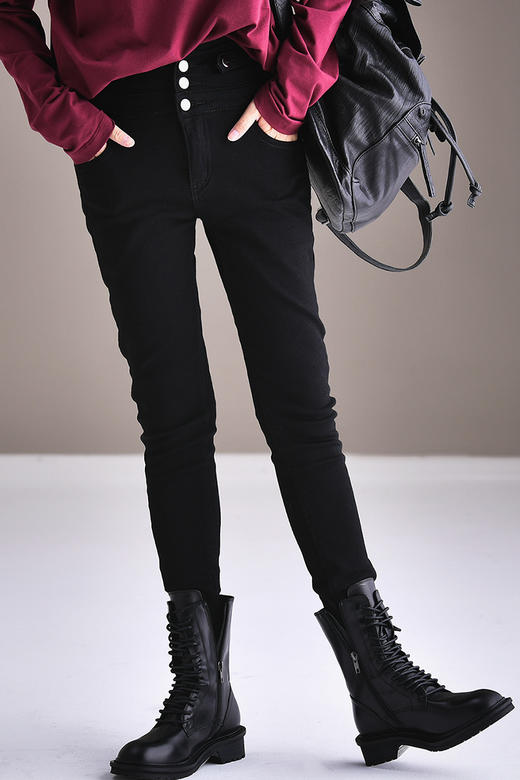 n9165 韩版时尚高腰靴裤子秋冬显瘦打底裤加绒牛仔裤女2019新款米兰宣