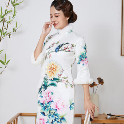 QC-1697738秋冬新款盘扣优雅旗袍裙 商品图2