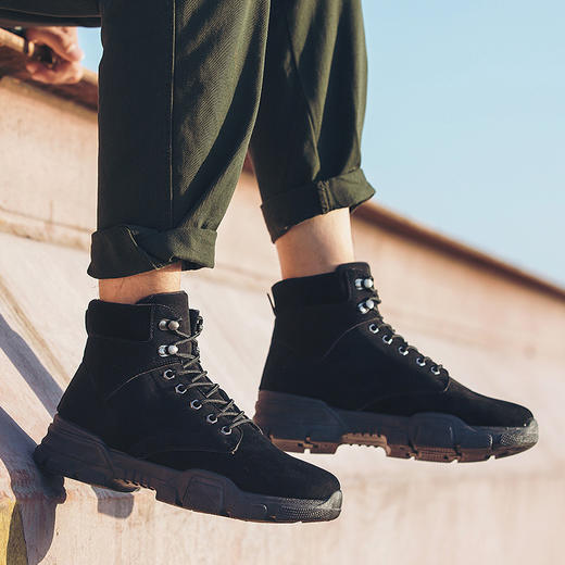 秋冬男款马丁靴男士英伦高帮绒面工装靴男鞋靴子 商品图3