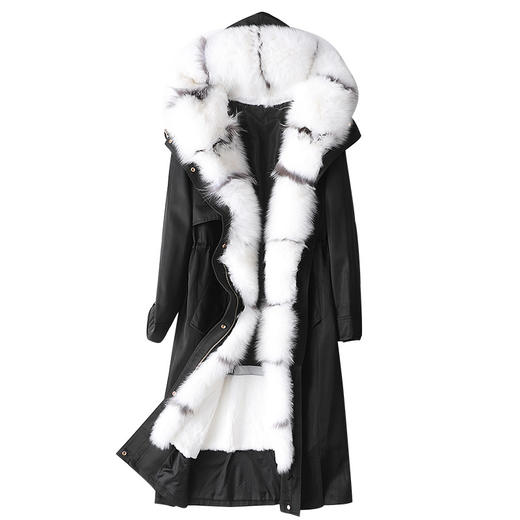 BO-da300欧洲站海宁皮草外套狐狸毛领獭兔毛派克服大衣 商品图4