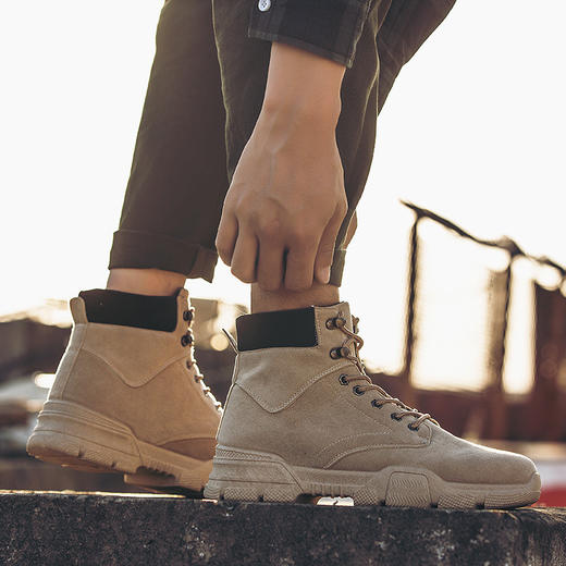 秋冬男款马丁靴男士英伦高帮绒面工装靴男鞋靴子 商品图0