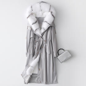 BO-da300欧洲站海宁皮草外套狐狸毛领獭兔毛派克服大衣