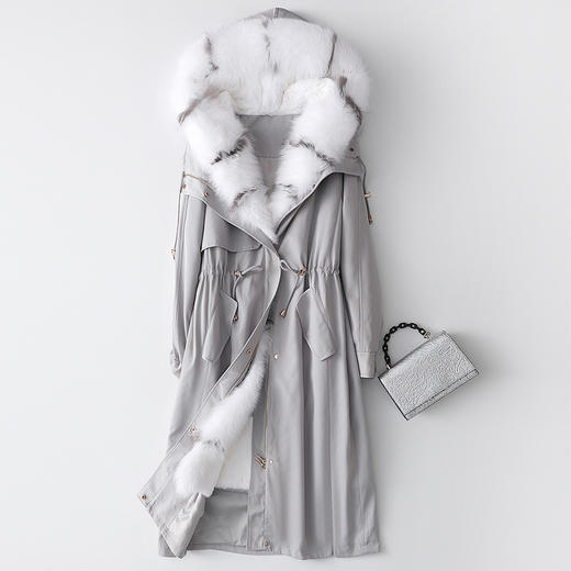 BO-da300欧洲站海宁皮草外套狐狸毛领獭兔毛派克服大衣 商品图0