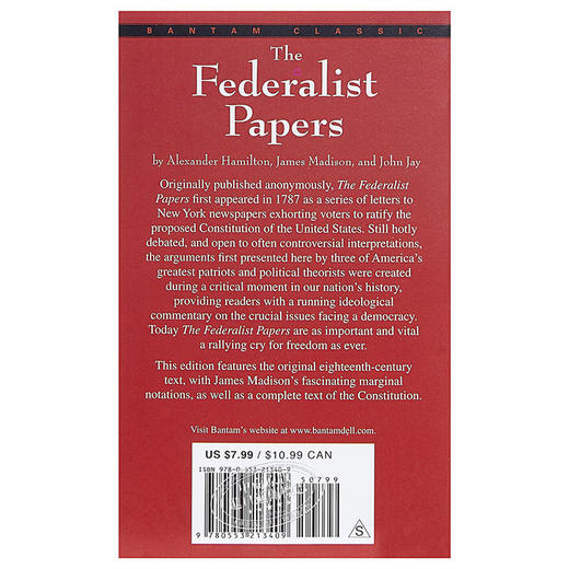 【中商原版】联邦党员文集 英文原版 经典文学 The Federalist Papers Alexander Hamilton Bantam 商品图1