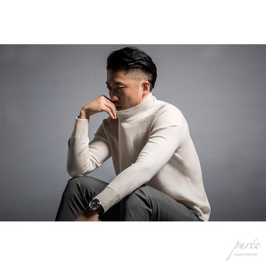 #1990 Half-neck Men’s Sweater 半高领男款毛衣 黑色/亚麻白 商品图5