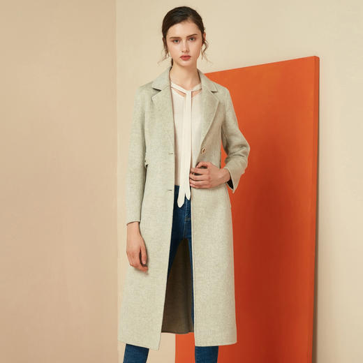 EITIE爱特爱女装冬季气质翻领长款羊毛呢外套双面呢大衣6014704 商品图1