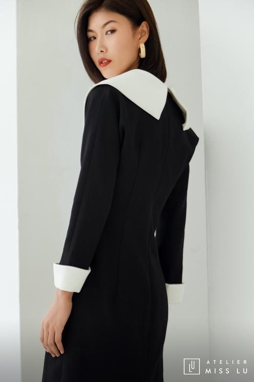 AtelierMissLu / Odelette-黑白翻领复古连身裙 商品图2