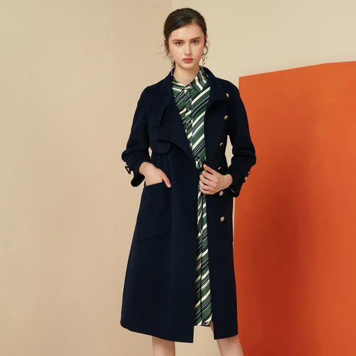 EITIE爱特爱冬季气质立领赫本风纯羊毛呢外套女中长款6014728 商品图1