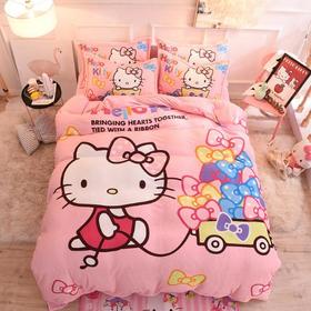 【四件套】*hellokitty卡通水晶绒三四件套kt猫被套儿童学生宿舍法莱兰绒床单