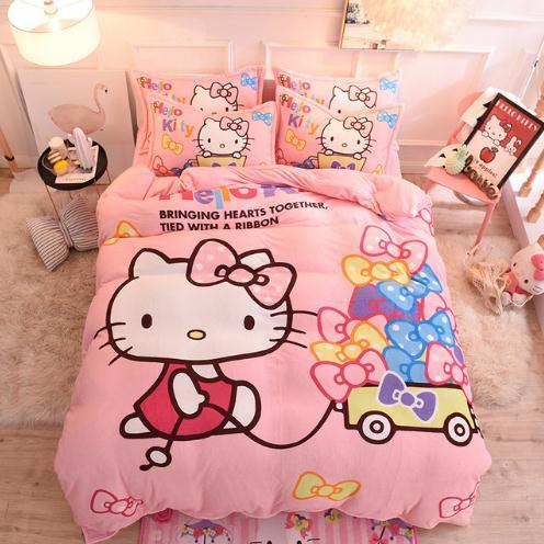【四件套】*hellokitty卡通水晶绒三四件套kt猫被套儿童学生宿舍法莱兰绒床单 商品图0