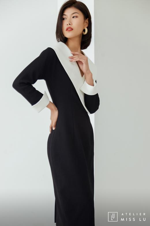 AtelierMissLu / Odelette-黑白翻领复古连身裙 商品图5
