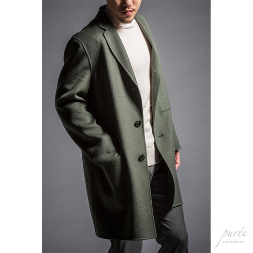 #HOMME-3 Pocket Details Coat 单排极简翻盖袋大衣(内含胸口袋) 苍绿色 商品图1