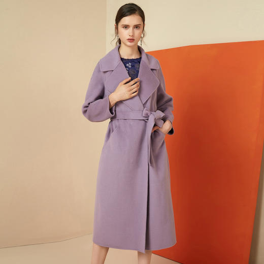 EITIE爱特爱女装冬时尚大翻领收腰纯羊毛大衣双面呢外套6014707 商品图1