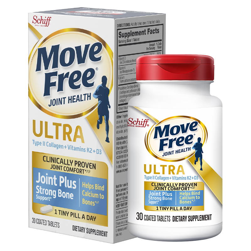 【香港直邮】Schiff旭福 movefree Ultra II型骨胶原蛋白含维生素D3维生素K2白30粒JPY带授权招加盟代理