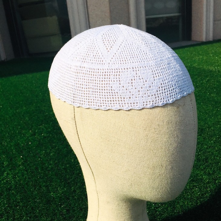 纯手工钩织礼拜帽白帽浅网帽子老少皆宜