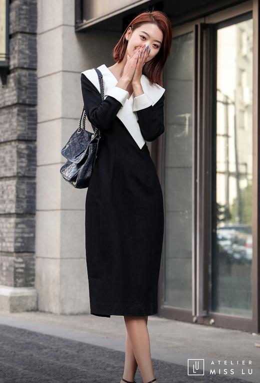 AtelierMissLu / Odelette-黑白翻领复古连身裙 商品图7