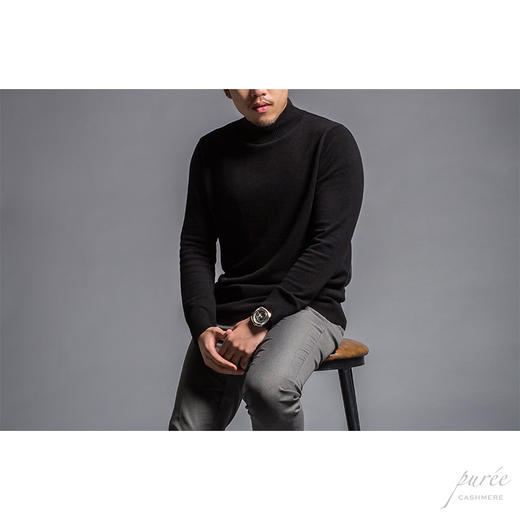 #1990 Half-neck Men’s Sweater 半高领男款毛衣 黑色/亚麻白 商品图1
