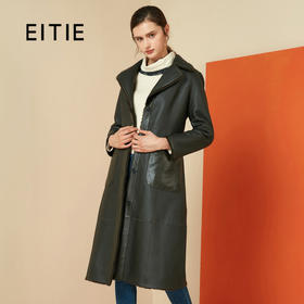 EITIE爱特爱冬季时尚复古翻领皮草外套女中长款羊皮大衣6093709