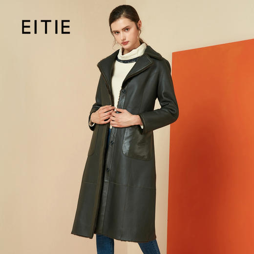 EITIE爱特爱冬季时尚复古翻领皮草外套女中长款羊皮大衣6093709 商品图0